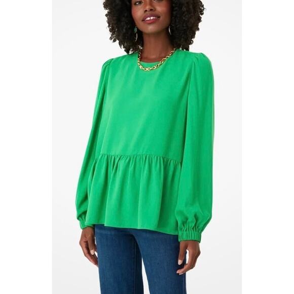 Pomander Place Tuckernuck Bright Green Peplum Blouse Women M Long Sleeve Top - Picture 1 of 7